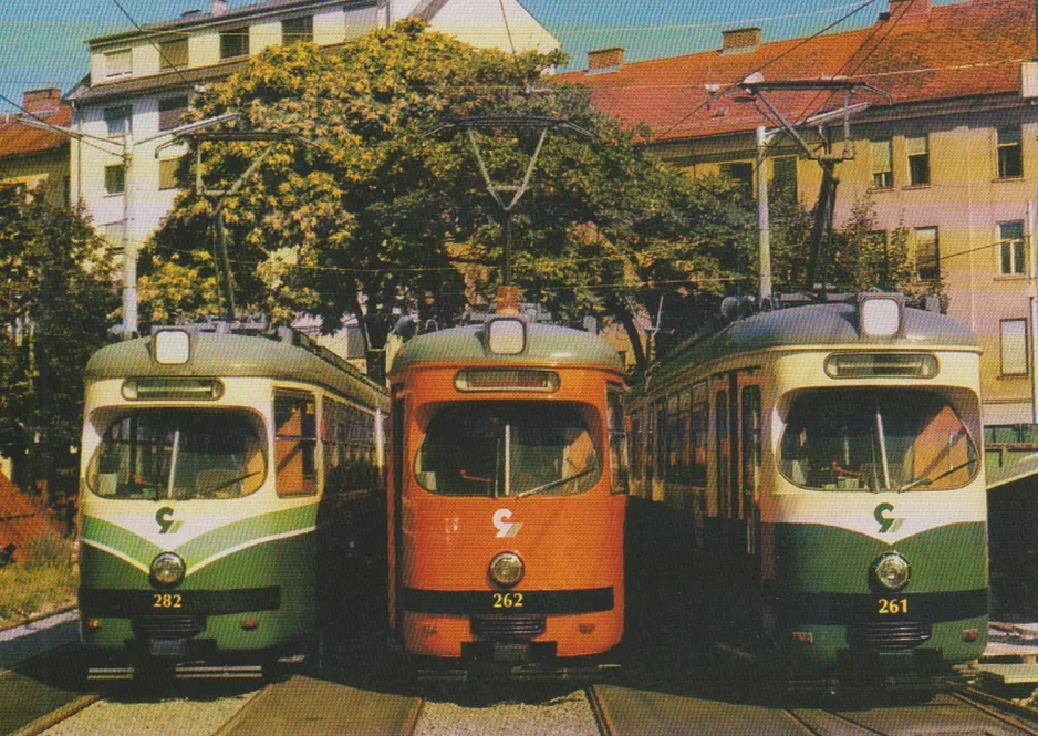 Postcard: Graz articulated tram 282 by Steyrergasse (1989)