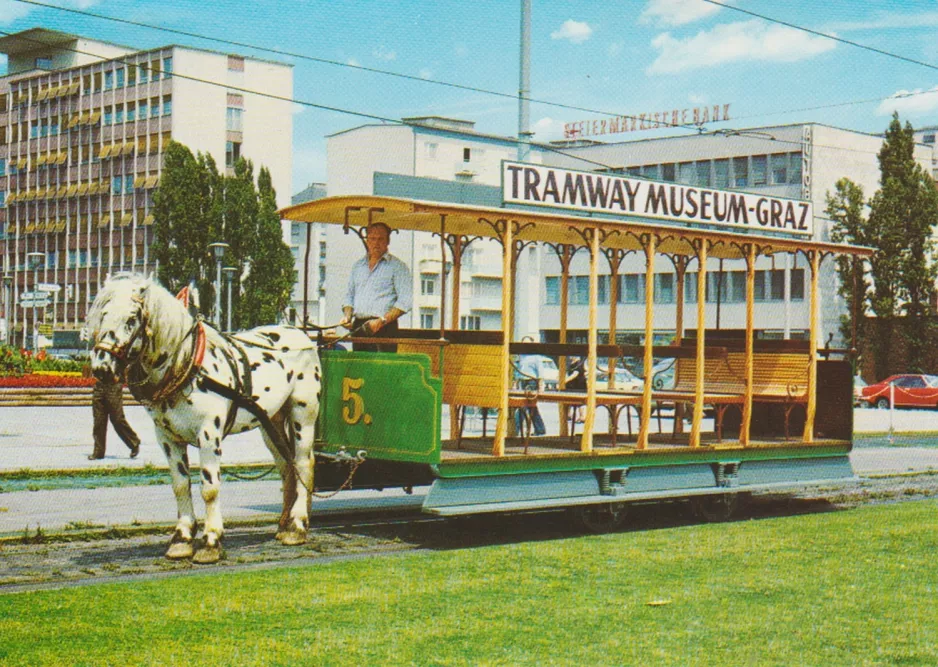 Postcard: Graz open horse tram 5 on Europaplatz (Hauptbahnhof) (2010)