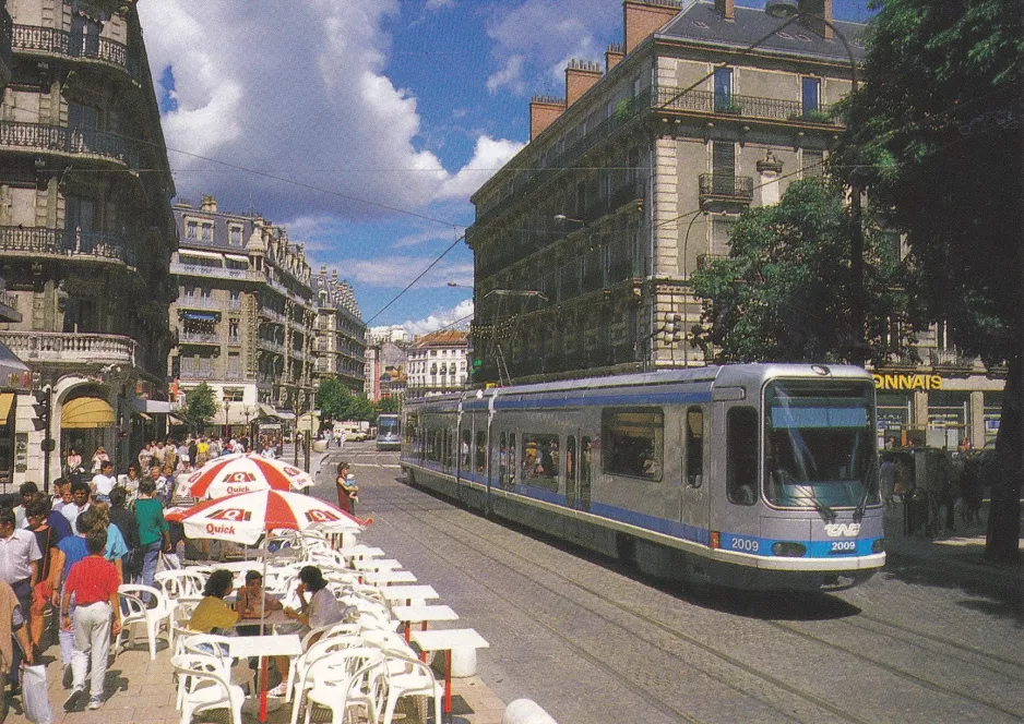Postcard: Grenoble low-floor articulated tram 2009 on Place Victor Hugo (1988)