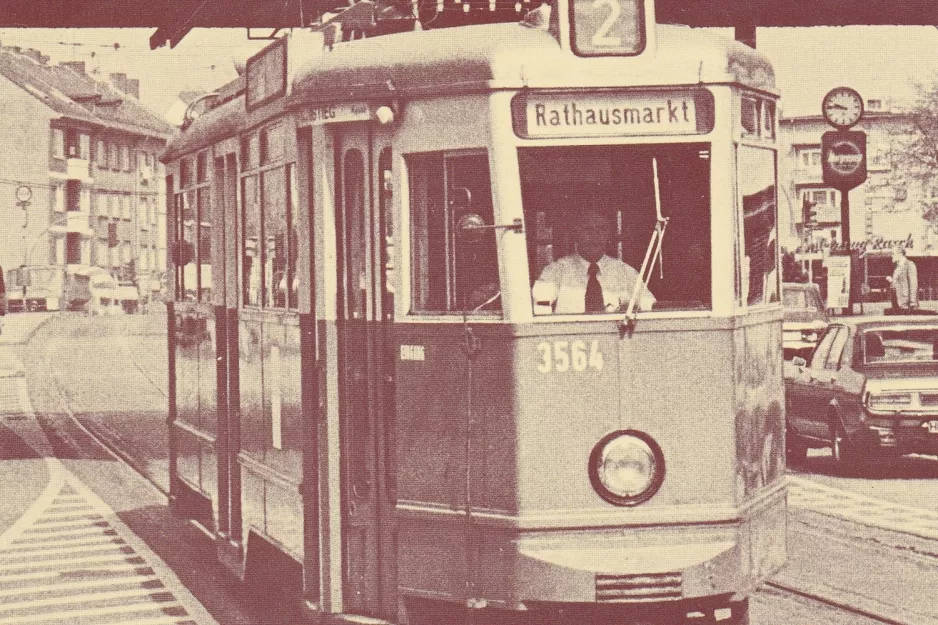 Postcard: Hamburg tram line 2 with railcar 3564 at Hoheluftbrücke (1978)