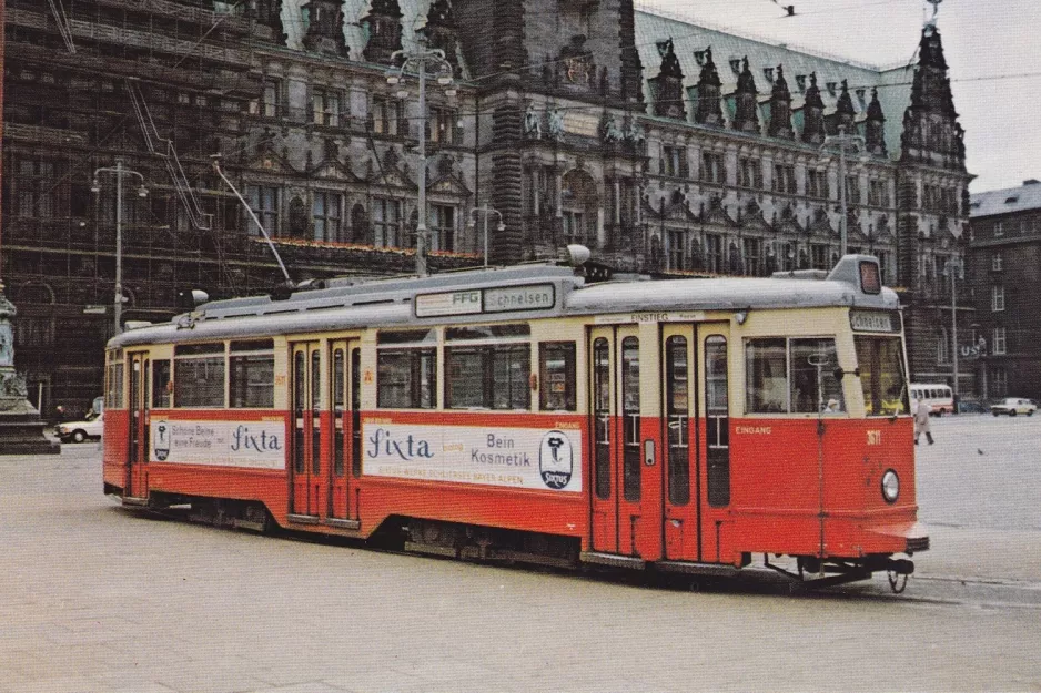Postcard: Hamburg tram line 2 with railcar 3611 at Rathausmarkt (1978)