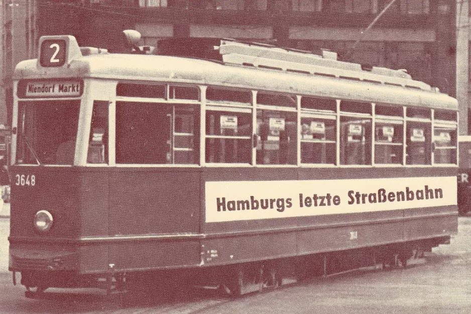 Postcard: Hamburg tram line 2 with railcar 3648 at Rathausmarkt (1978)