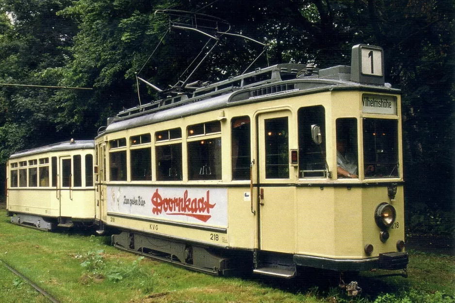 Postcard: Hannover Hohenfelser Wald with railcar 218 outside the museum Hannoversches Straßenbahn-Museum (2003)
