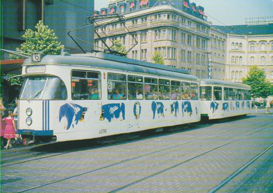 Postcard: Hannover tram line 6 with railcar 413 at Hauptbahnhof (1981)
