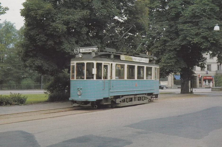 Postcard: Helsingborg tram line 5 with railcar 35 near Stattena (1966)