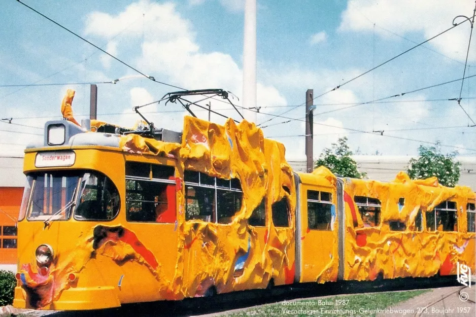 Postcard: Kassel articulated tram 273 at Betriebshof Wilhelmshöher Allee (1987)