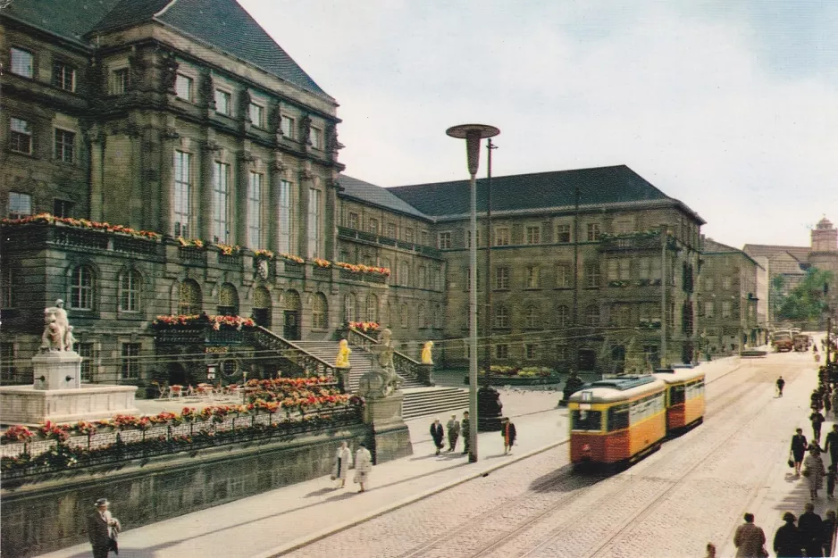 Postcard: Kassel tram line 1  near Rathaus (1953)