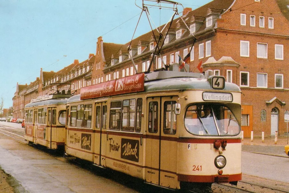 Postcard: Kiel tram line 4 with railcar 241 at Fähre Holtenau (1984)