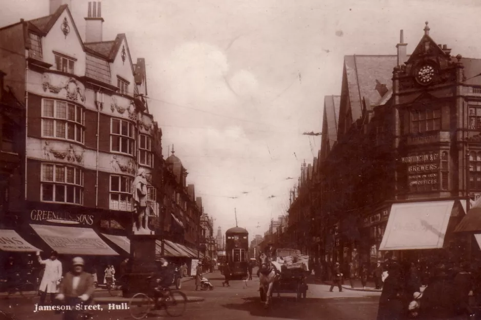 Postcard: Kingston upon Hull tram line on Jameson Street (1910)