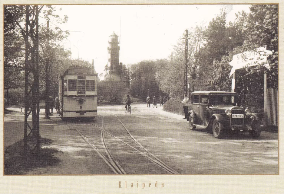 Postcard: Klaipėda tram line 2 with railcar 8 at Lighthouse (1923)