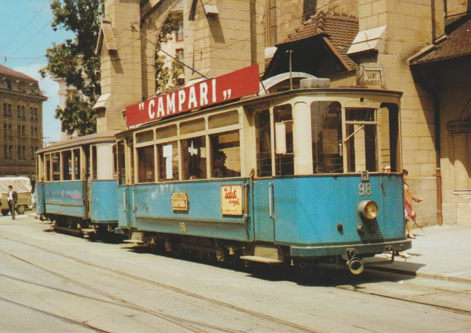 Postcard: Lausanne railcar 98 at St. François (1960)