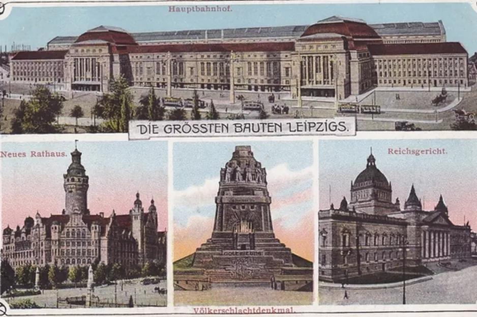 Postcard: Leipzig in front of Hauptbahnhof (1900)