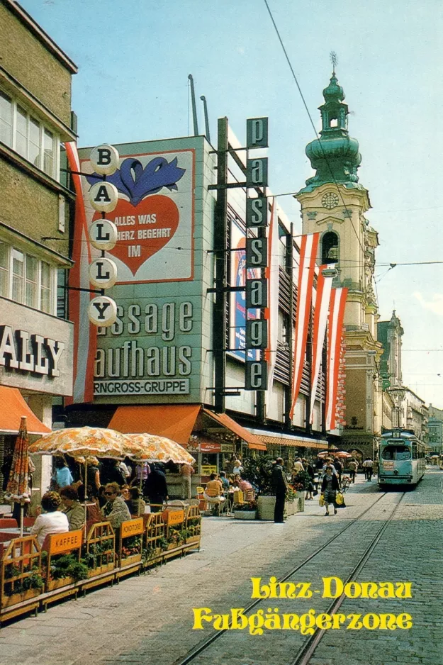 Postcard: Linz tram line 1 on Landstraße (1980)