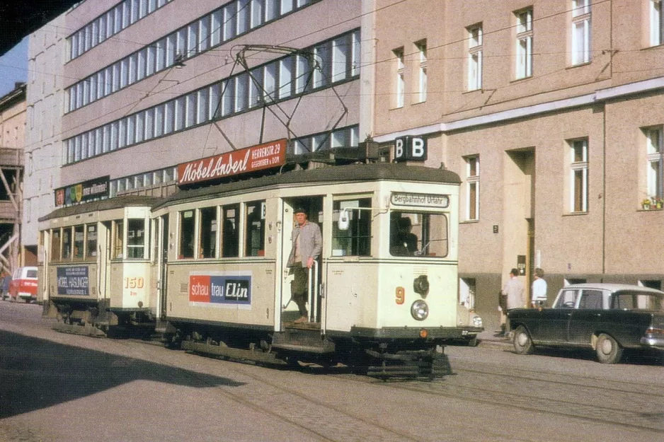 Postcard: Linz tram line 3 with railcar 9 at Landgutstr. Urfahr, Bergbahnhof (1970)