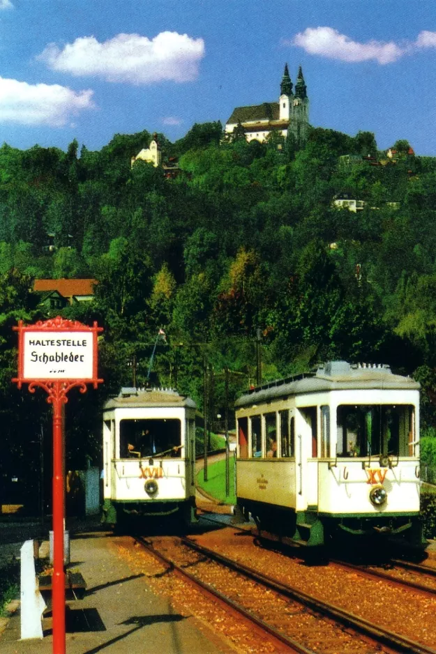Postcard: Linz tram line 50 with railcar XVII at Schableder (1998)