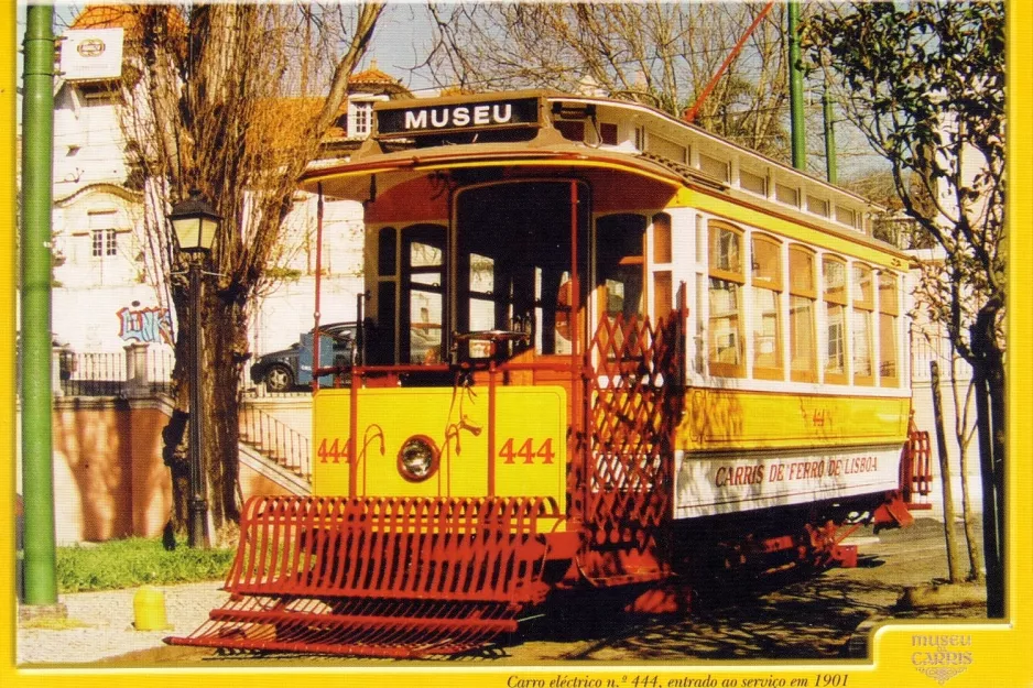 Postcard: Lisbon Museu da Carris with railcar 444 in front of the museum Museu da Carris (2003)