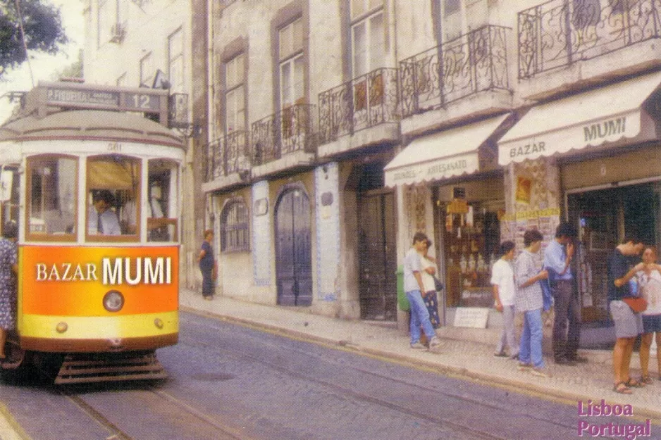 Postcard: Lisbon tram line 12E with railcar 581 on R. Santo António da Sé (1998)