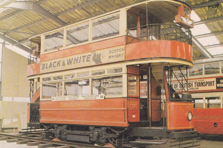 Postcard: London bilevel rail car 290 inside the depot (1973)
