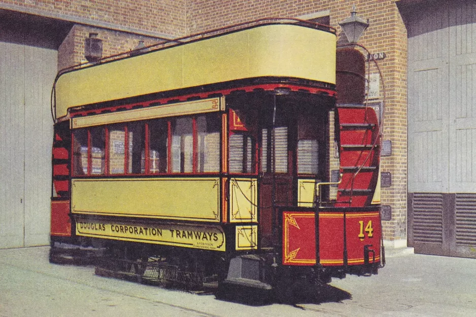 Postcard: London open bilevel horse-drawn tram 14 in the museum of British Transport (1955)
