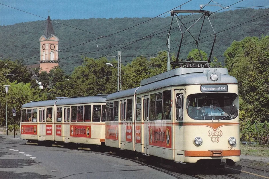 Postcard: Ludwigshafen regional line 4 with articulated tram 1015 on Mannheimer Straße (1994)