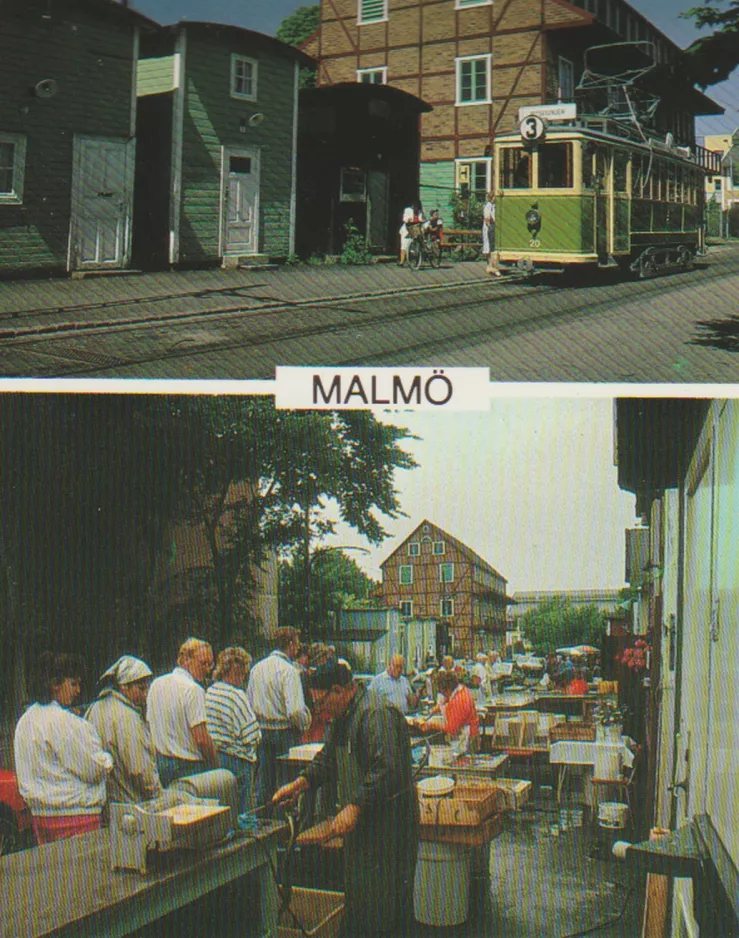 Postcard: Malmö Museispårvägen with museum tram 20 near Banérskajen (1987)