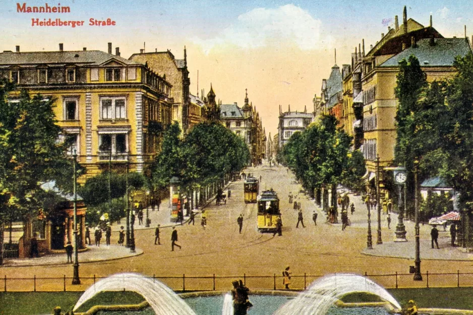 Postcard: Mannheim tram line 1 on Heidelberger Straße (1910)