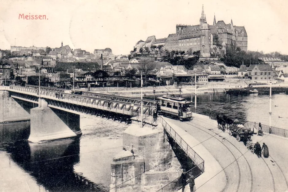 Postcard: Meissen tram line with railcar 4 on Altstadtbrücke (1900)
