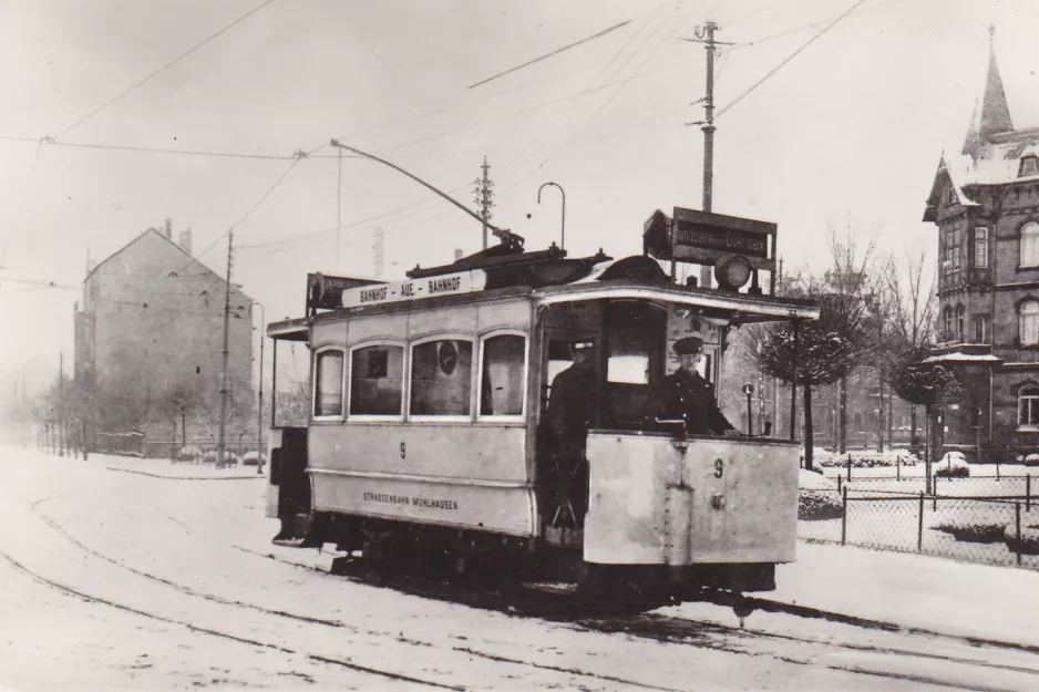 Postcard: Mühlhausen Oberstadtlinie with railcar 9 near Bahnhof (1905)