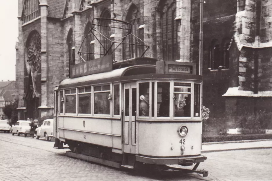 Postcard: Mühlhausen Unterstadtlinie with railcar 42 on Felchtaer Straße (1962)