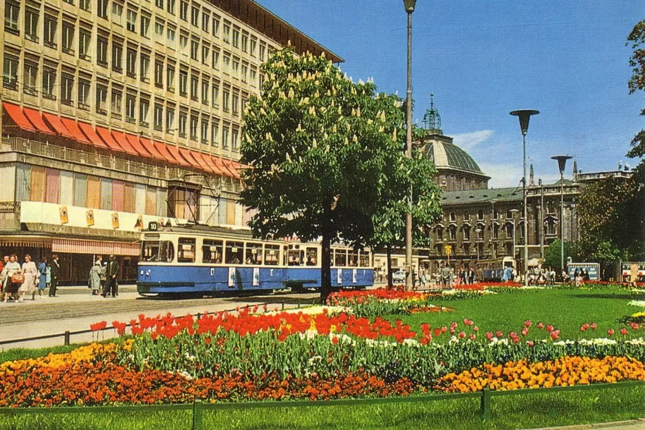 Postcard: Munich tram line 10 with railcar 972 near Stachus (1960)