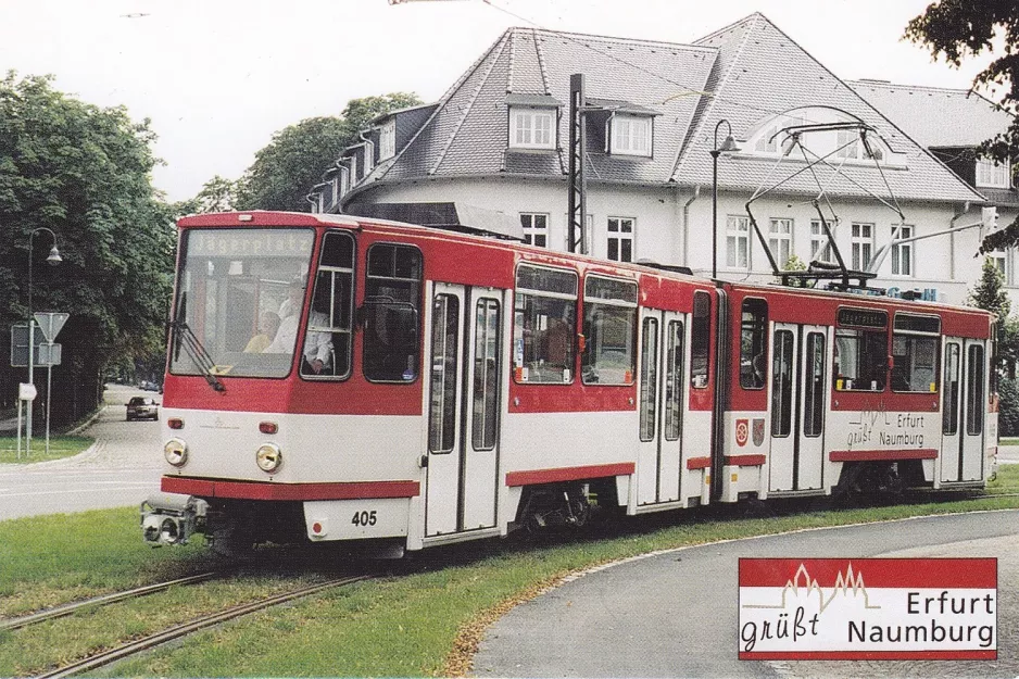 Postcard: Naumburg tourist line 4 with articulated tram 405 on Vogelwiese (2002)