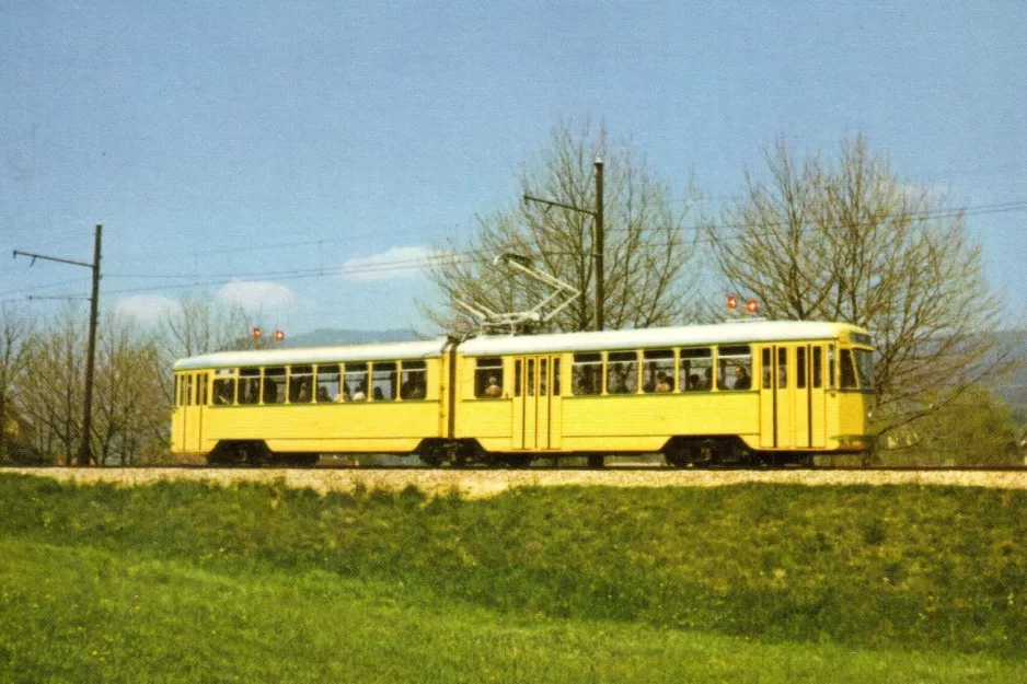 Postcard: Neuchâtel regional line 215 with articulated tram 1103 near Colombier (1967)
