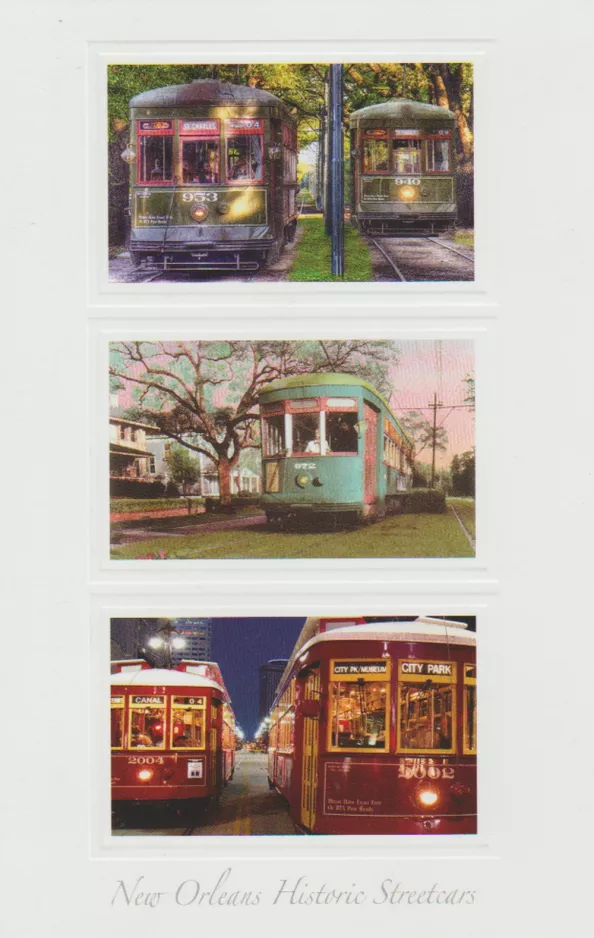 Postcard: New Orleans line 12 St. Charles Streetcar with railcar 953 near S Carrollton / Spruce (2010)