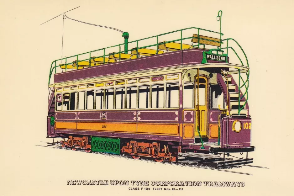 Postcard: Newcastle upon Tyne bilevel rail car 102  (1903)