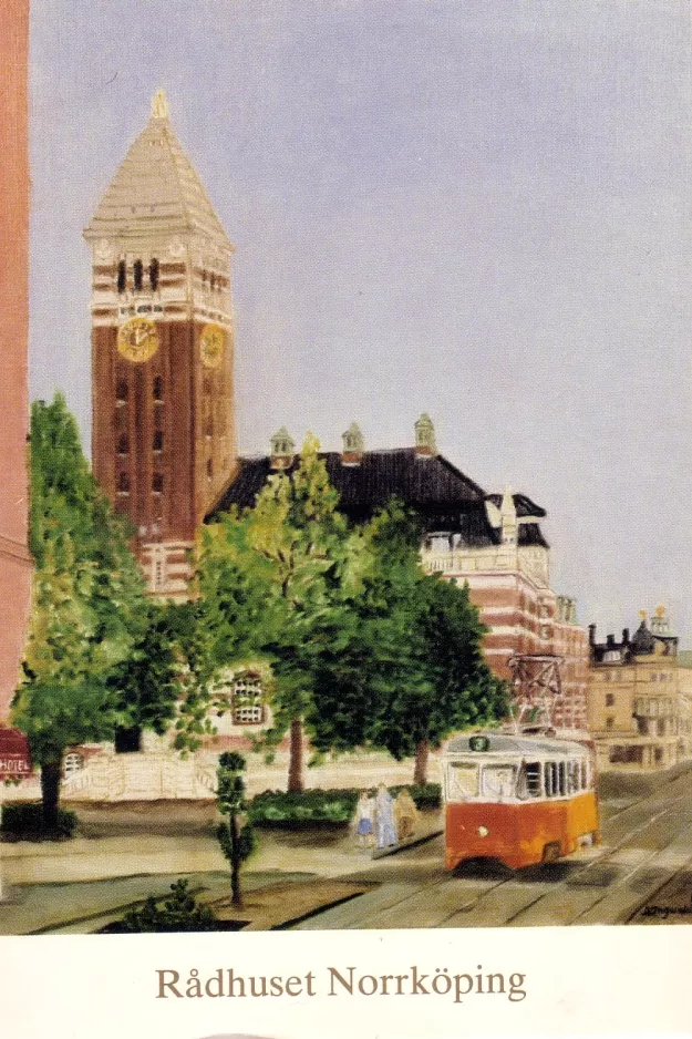 Postcard: Norrköping tram line 3 at Rådhuset (1995)