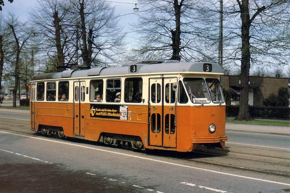 Postcard: Norrköping tram line 3 with railcar 139 on Norra Promenaden (1978)