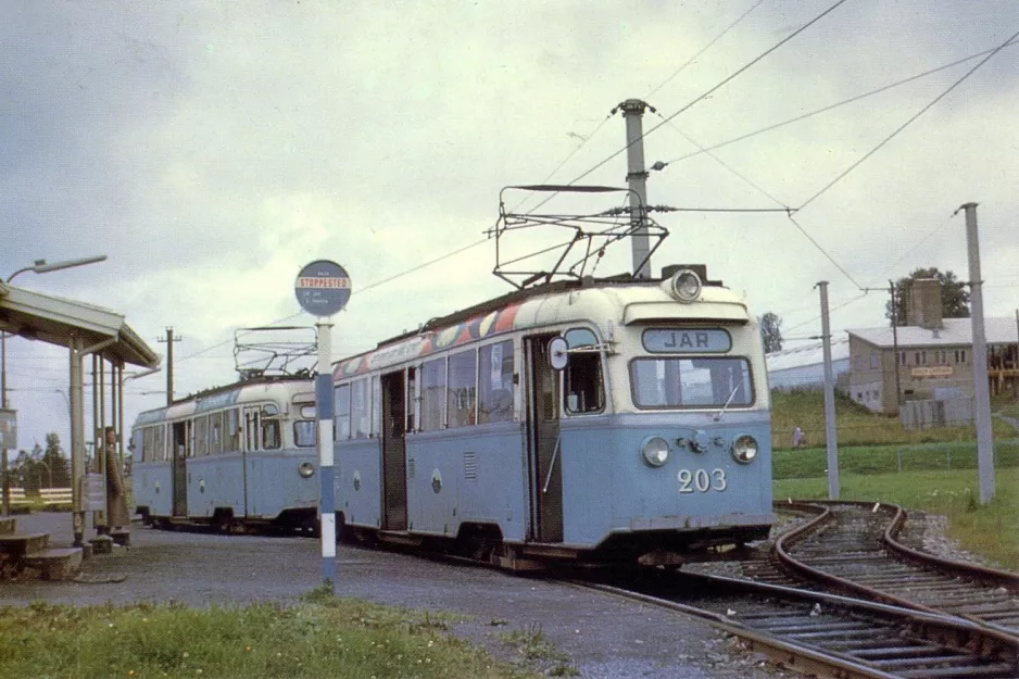 Postcard: Oslo railcar 203 at Bøler (1962)