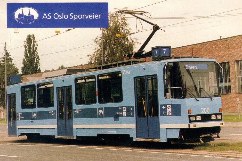 Postcard: Oslo railcar T 200 "Praha" at the depot Holten (1988)