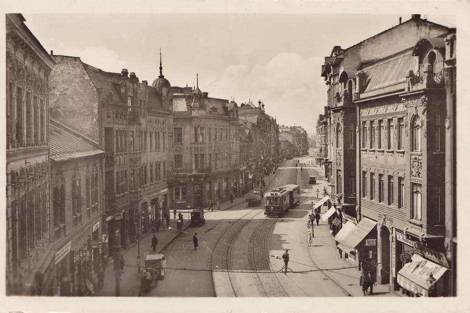 Postcard: Ostrava tram line 1 on Nádražní řída (1930-1939)