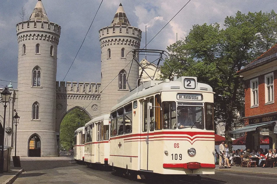 Postcard: Potsdam Themenfahrten with museum tram 109 in front of Nauener Tor (1999)
