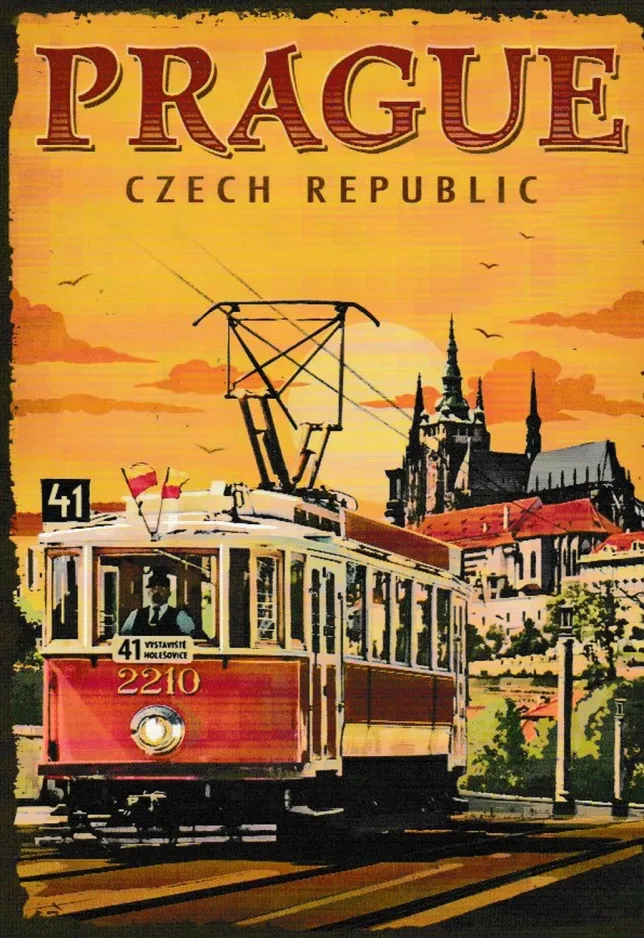 Postcard: Prague museum line 41 with railcar 2210 on Mánesův most (2022)