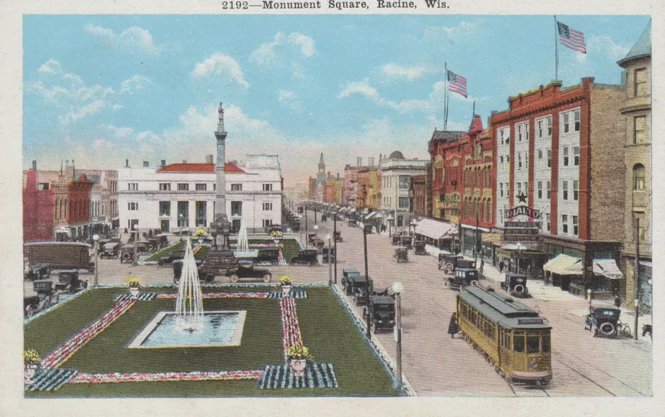Postcard: Racine on Monument Square (1920)