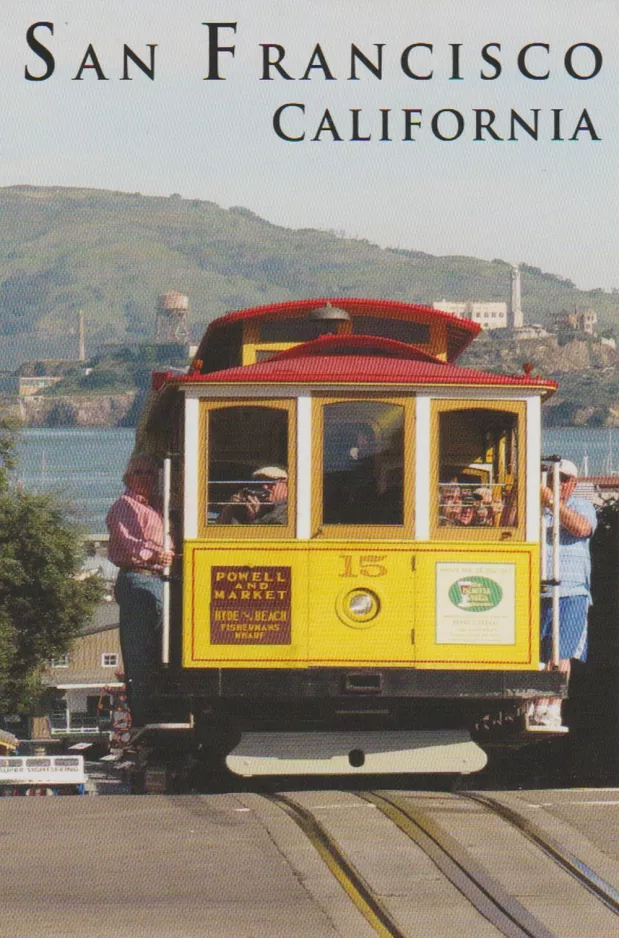 Postcard: San Francisco cable car Powell-Mason with cable car 15 near Hyde & Green (1979)