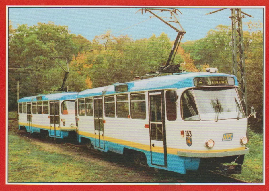 Postcard: Schwerin railcar 153 at Ludwigsluster Chaussee (1993)