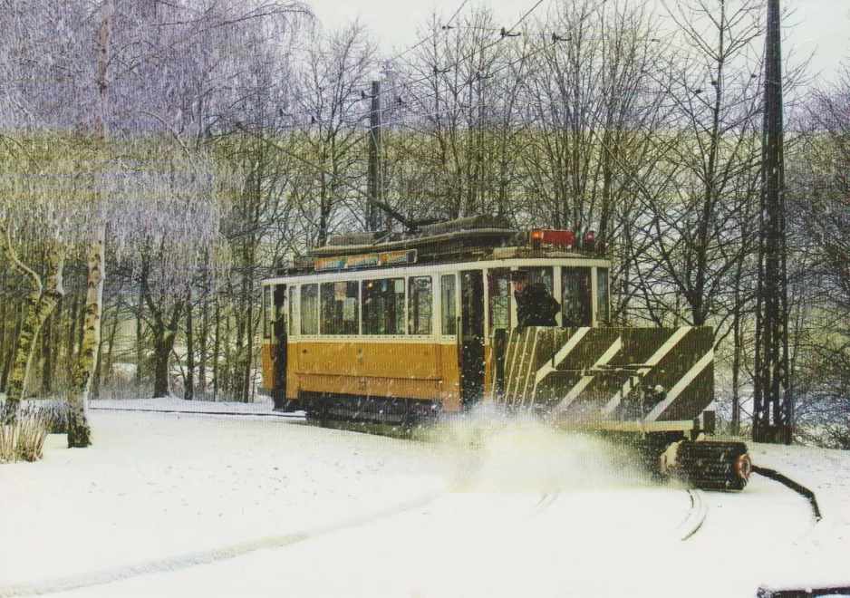 Postcard: Skjoldenæsholm 1435 mm with service vehicle S2 on the entrance square The tram museum (2005)