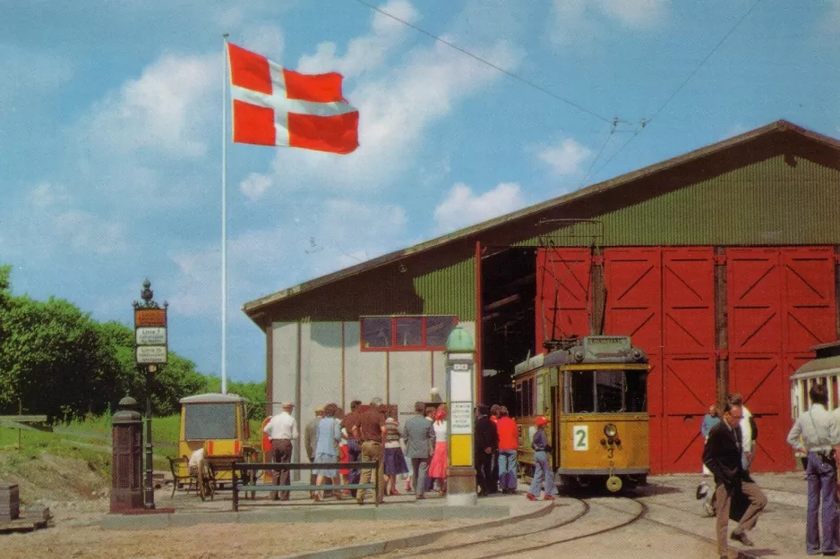 Postcard: Skjoldenæsholm metre gauge with railcar 3 at The tram museum (1978)