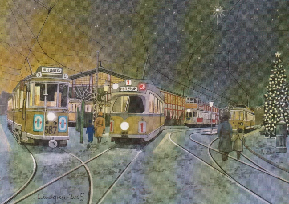 Postcard: Skjoldenæsholm railcar 587 in front of Valby Gamle Remise (2005)