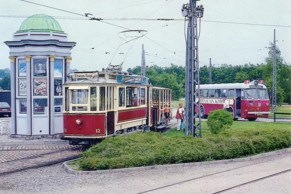 Postcard: Skjoldenæsholm standard gauge with railcar 12 on the entrance square The tram museum (1998)