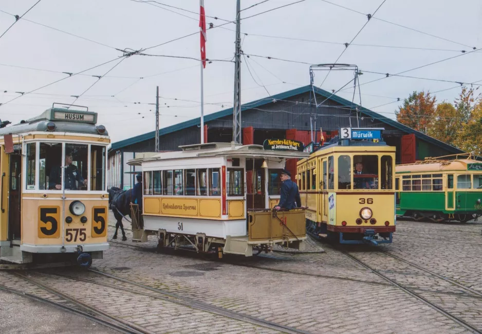 Postcard: Skjoldenæsholm standard gauge with railcar 575 on the entrance square The tram museum (2012)