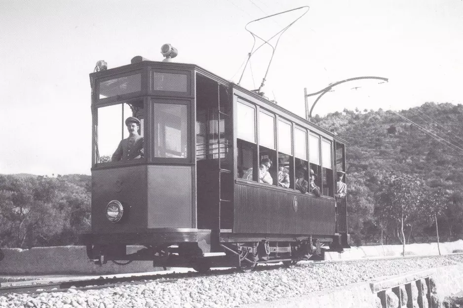 Postcard: Sóller tram line with railcar 3 near Sóller (1913)